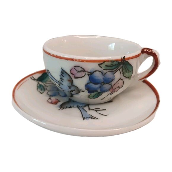 VTG Japanese Miniature Child's Tea Set Porcelain Blue Birds & Flowers 13 Pieces - Picture 10 of 16